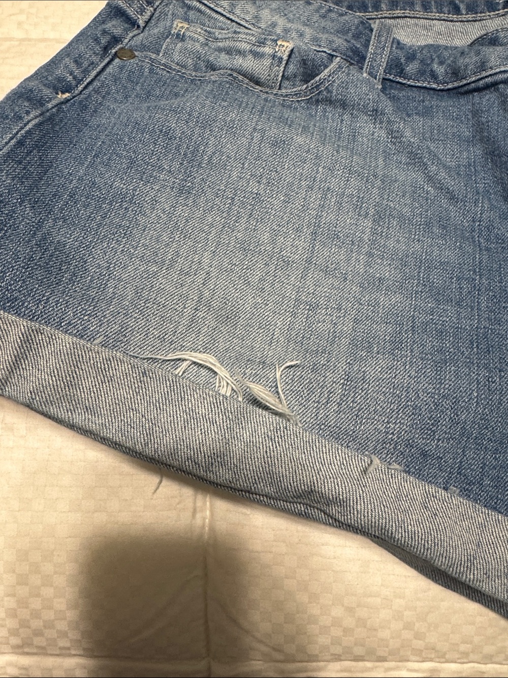 PAIGE Blue Rolled-Hem Denim Shorts - Picture 4 of 4